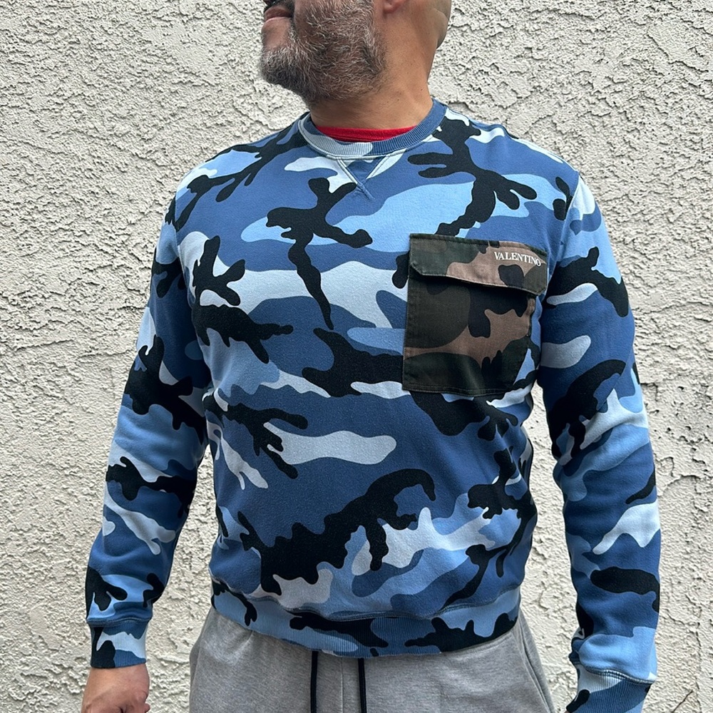 Valentino blue camouflage sweater. Size L